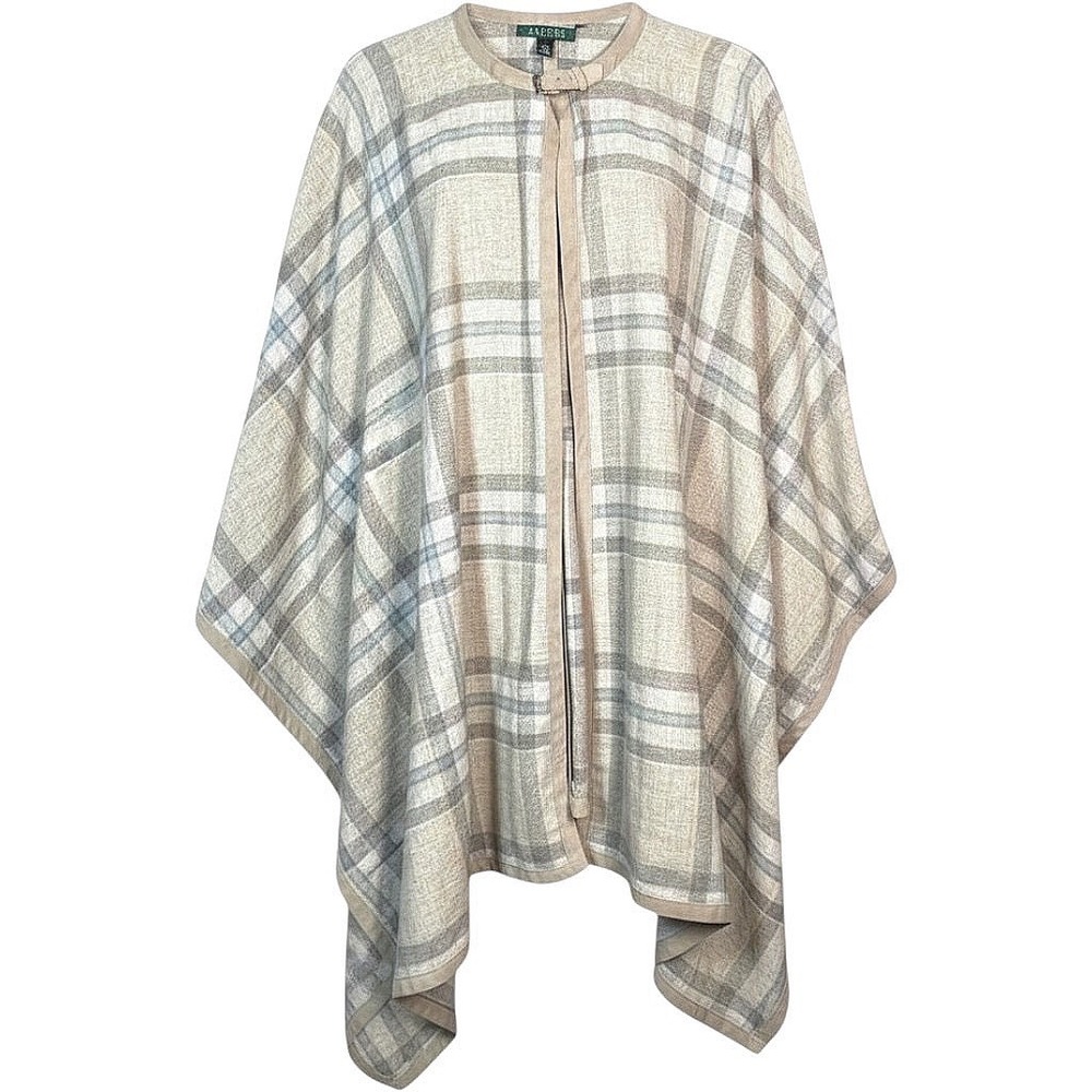 Lauren Ralph Lauren Wool Cashmere Cape Plaid Womens 1X Poncho Suede Trim Wrap